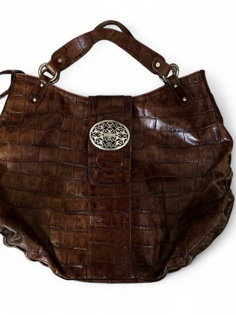 Emporio Armani Brown Croc-Embossed Shoulder Bag With Silver-Tone Medallion